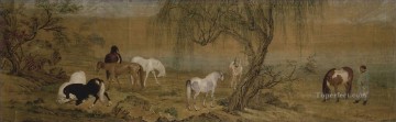 350 人の有名アーティストによるアート作品 Painting - 田舎の古い墨で輝くラング馬 ジュゼッペ・カスティリオーネ
